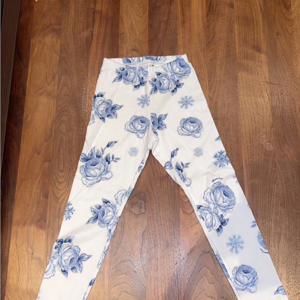 MonnaLisa Blue and White Floral Leggings